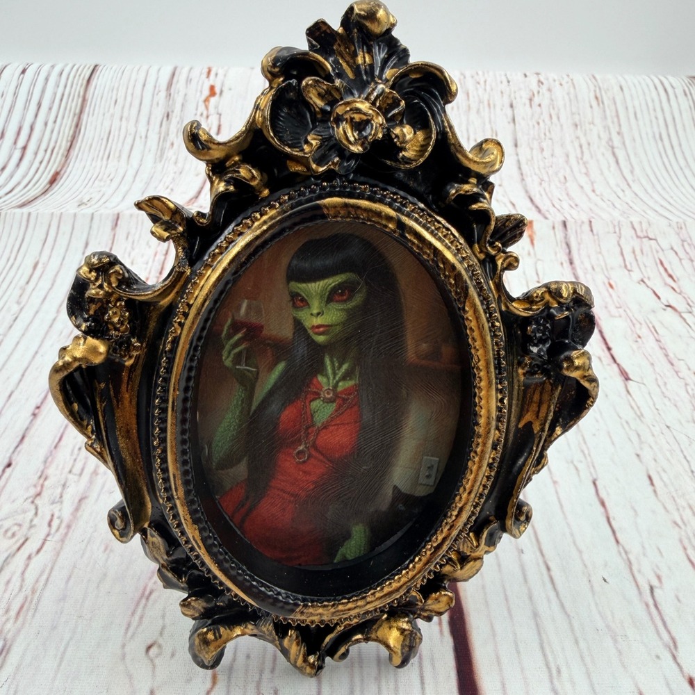 Reptilian Woman Art Print Decoupage Ornate Gold Black Resin Frame